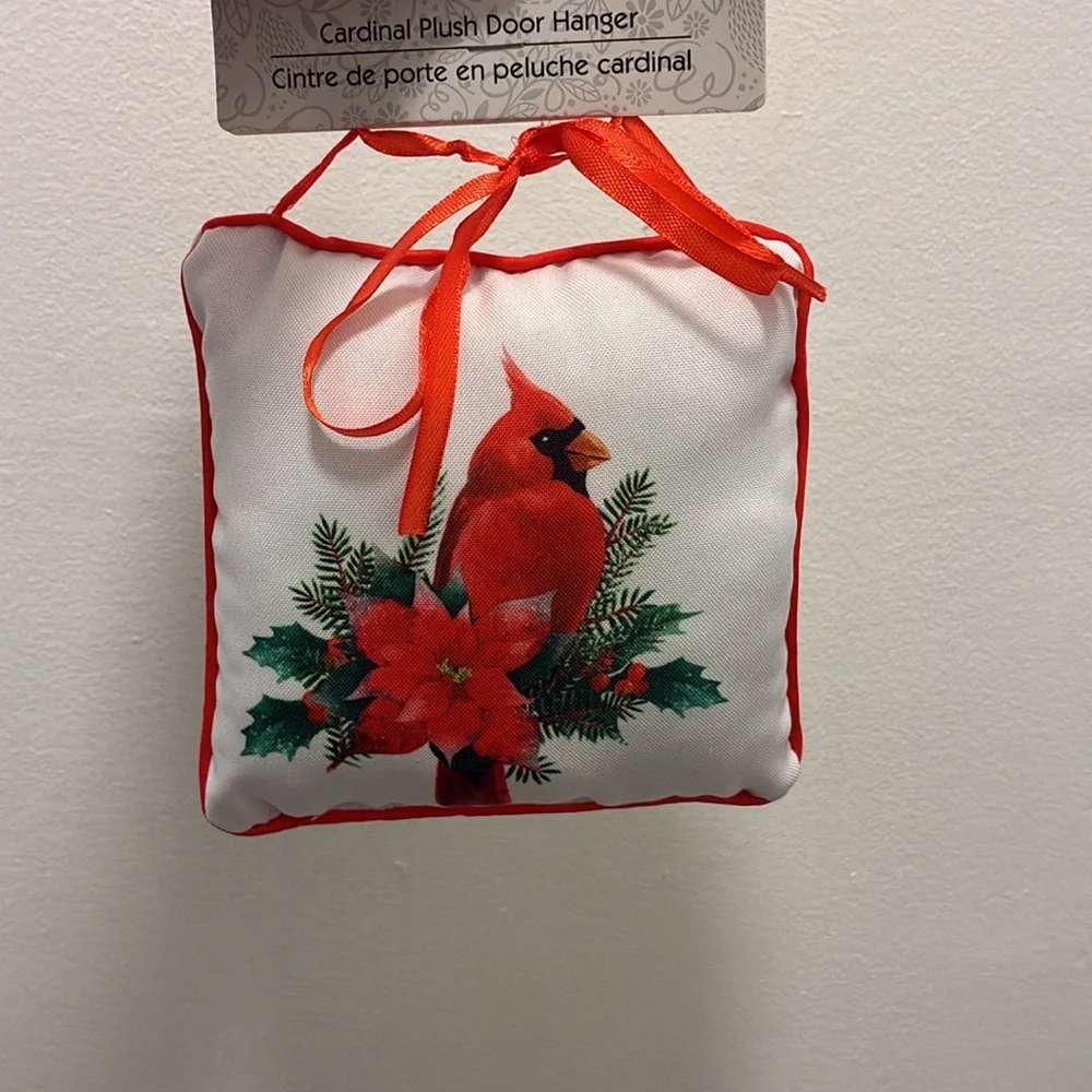 NWT- Cardinal Plush Door Hanger with Poinsetta